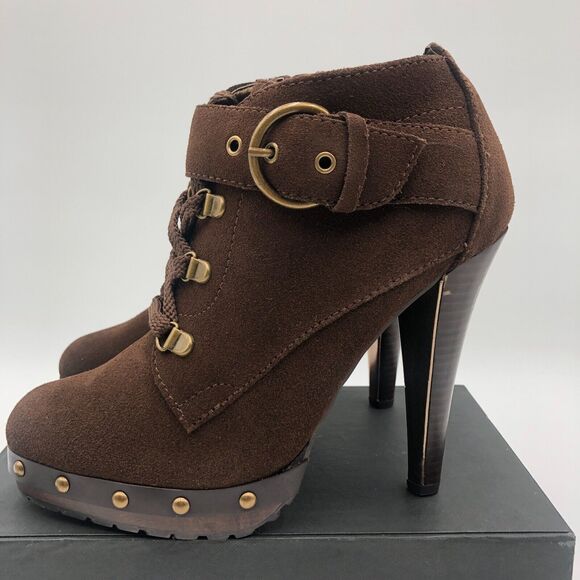 Colin‎ Stuart heeled Booties Women's Size 8 Brown Suede Adjustable buckle - Picture 5 of 10